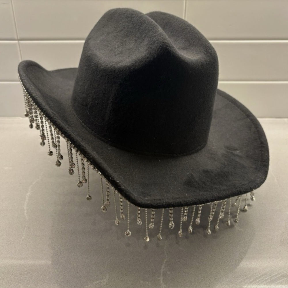 Black Cowboy Hat with Silver Fringe
